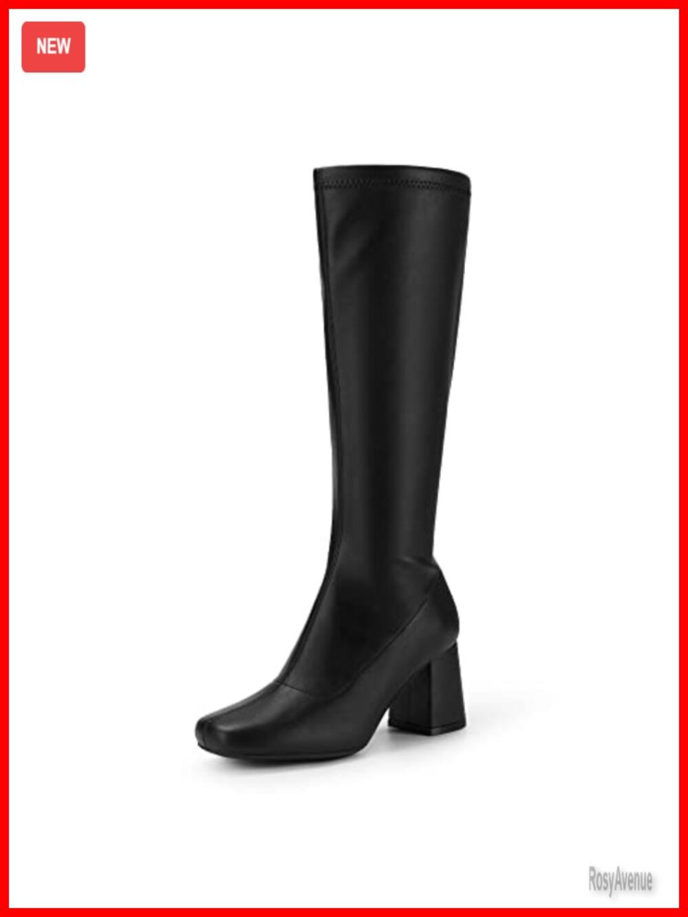 Women's Faux Leather Square Toe Chunky Heel Knee High Gogo Boots